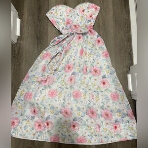 Bardot floral strapless midi dress